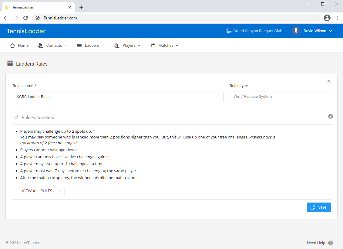 Tennis ladder rules example